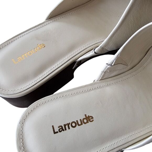 Larroude Zuzi Bit Mule Wooden Platform Clog Size 11 Ivory White Gold Detail - Picture 4 of 8